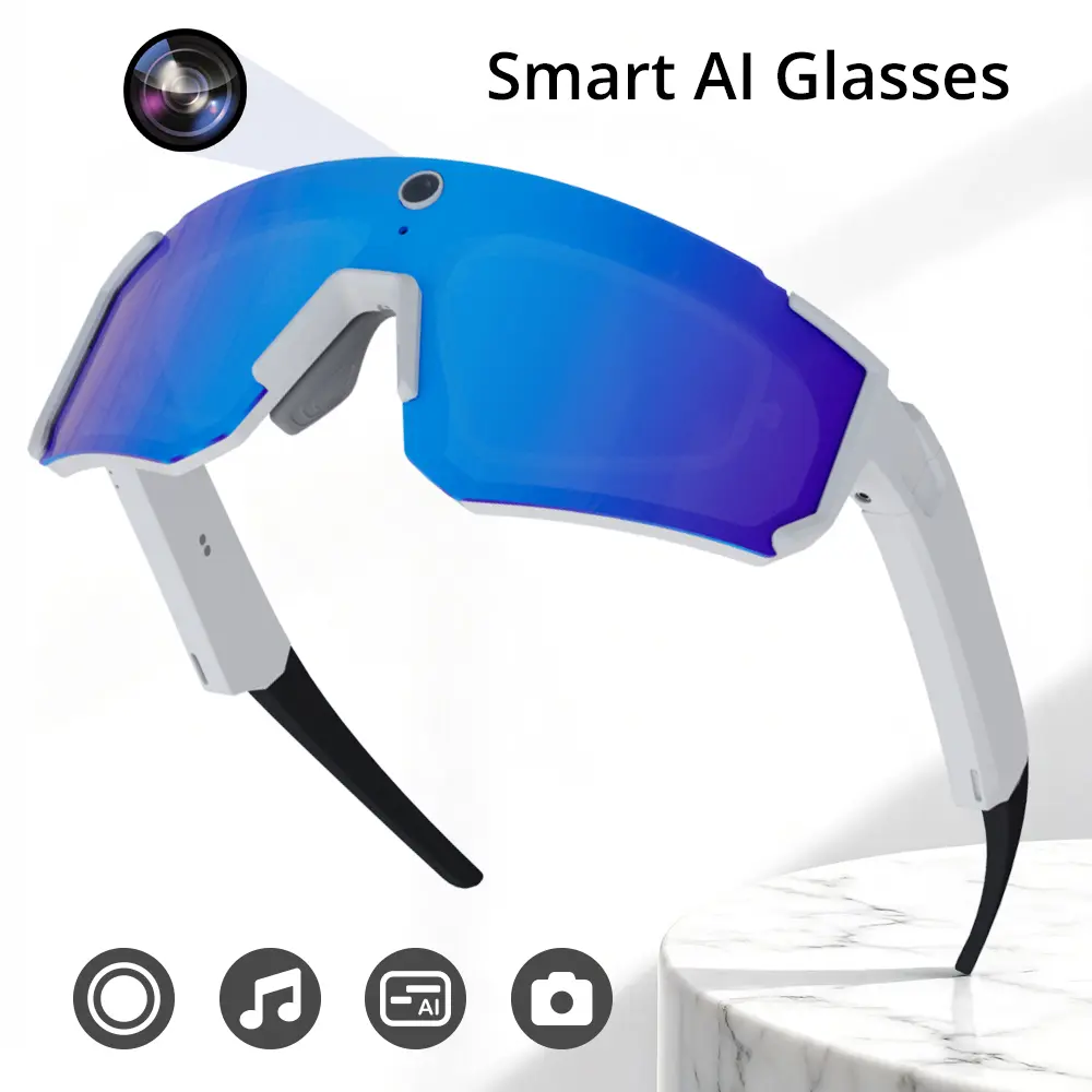 Turbosun V06 Unisex Adults Smart AI Video Camera Glasses - 8MP Photochromic Lenses, Touch Adjustment, Voice Control, 300mAh, Hands-Free POV Photography, Real-Time Translation, Magnetic Bluetooth Smart Wireless Eyeglasses for Cycling, Outdoor Adventures, W
