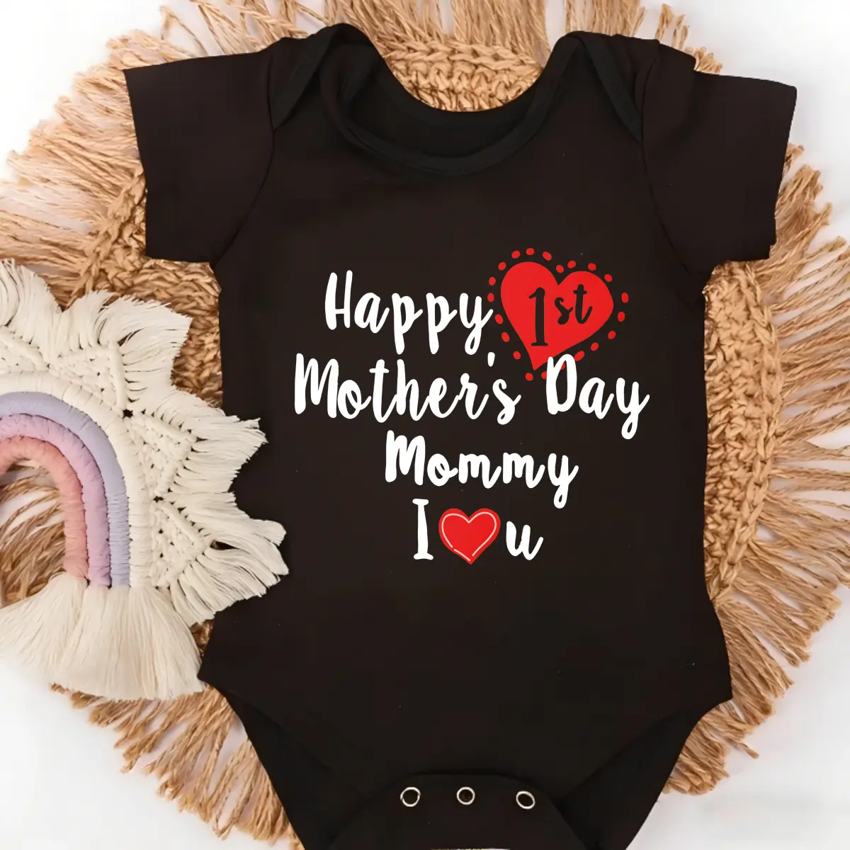 Premium Cotton Baby Bodysuit Happy Mother's Day I Love You Print 100% Pure Cotton Non-Irritating Snap Closure Breathable Perfect For Gifting & Everyday