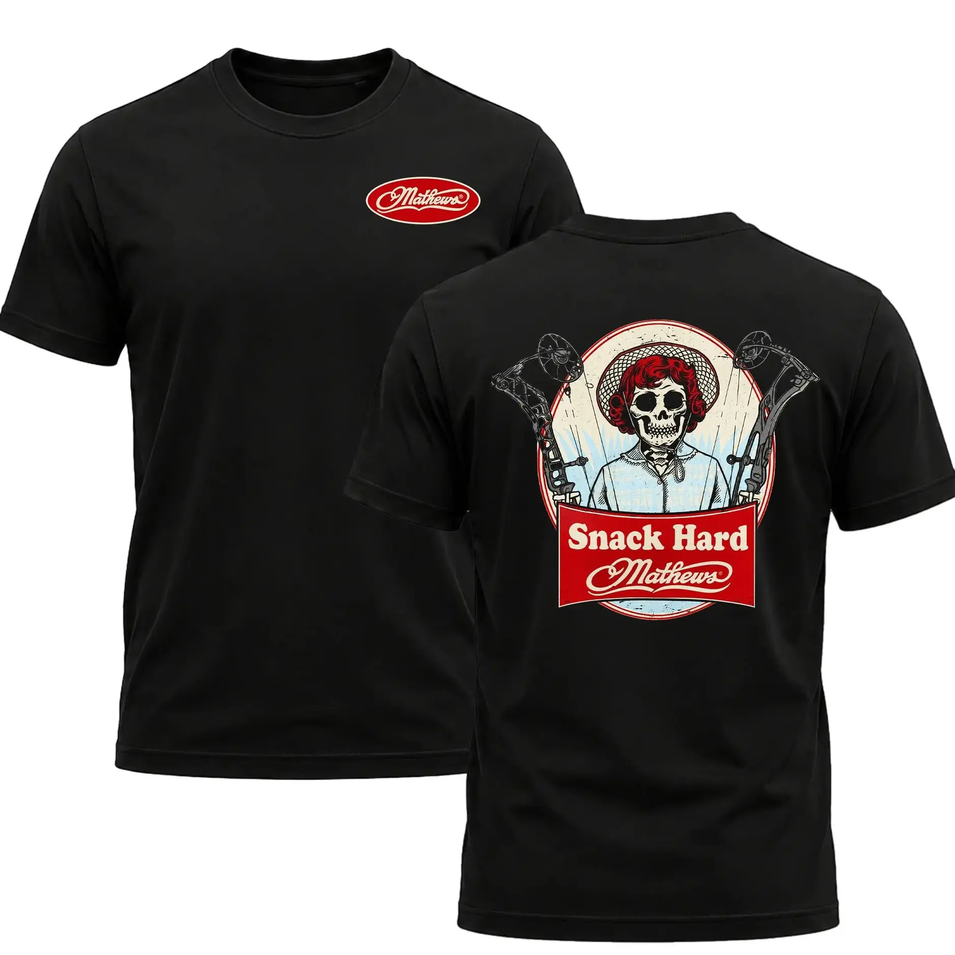 "Snack Hard Hunting Team" Men's Shirt, Hunting T-shirt, Crew Bowhunting Shirt, Deer Skull Archery Tee, Archery Tactical Gear, Unisex Short Sleeve Casual 100%, Outdoor Gift For Men, Made In USA.