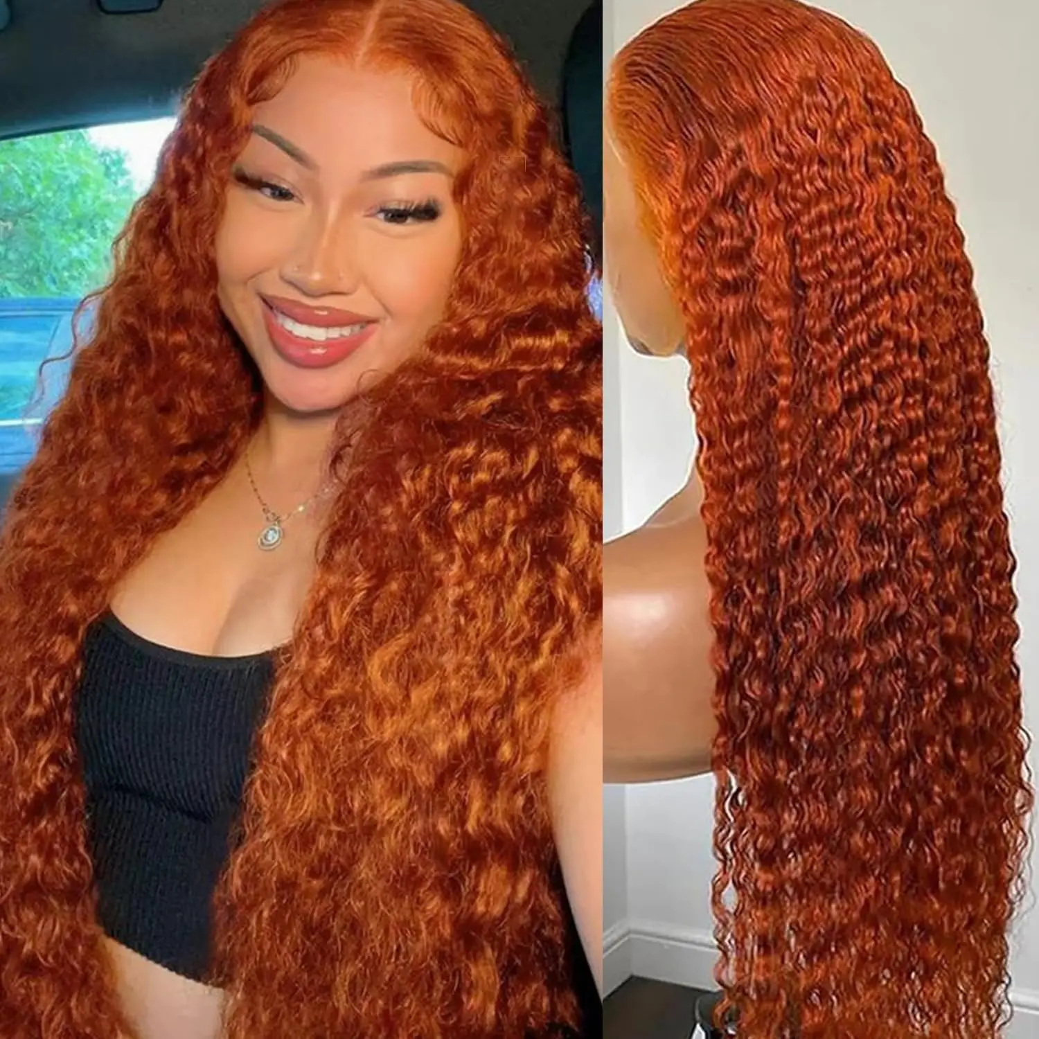 KDMIDUN Ginger Orange Lace Front Wigs Human Hair Deep Wave 13x6 Hd Transparent Lace Front Wig Human Hair for Women 180% Density Orange Colored Glueless Pre Plucked Natural Hairline