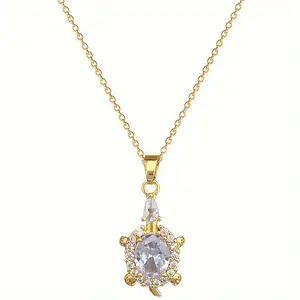 1pc925 Sterling Silver Turtle Necklace Plated 18k Jewelry Inlaid Zircon Pendant Suitable For Family And Friends Birthday Gifts