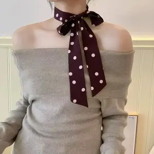 Korean Style Polka Dot Long Narrow Scarf Striped Print Grid Neckerchief Ribbon Chiffon Neck Bandana Women