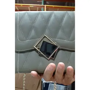 Grey Quilted Chain Strap Handbag