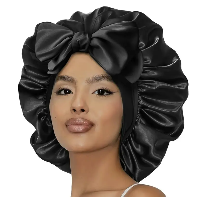 Women Silk Bonnet for Sleeping Double Layer Satin Bonnet Satin Lined Hair Bonnet with Tie Band Curly Hair Protection
