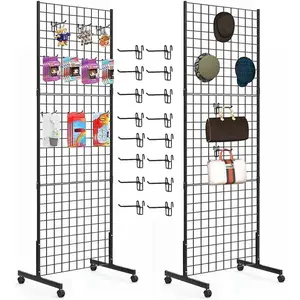 2 Packs 2'x 5' Six Pieces Gridwall Panels Stand with T-Base, Black Wire Grid Wall Display Racks with Wheels, Craft Show Display Rack, Retail Display, More 16 Pieces