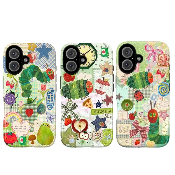 Cute Collage Phone Case – Colorful Caterpillar, Fruits, Pizza, Stars & Whimsical Patterns – Compatible with iPhone 7, 8, SE, X, XR, XS, 11, 12, 13, 14, 15, 16 & Samsung Galaxy S21–S25, Trendy Gift for Him & Her