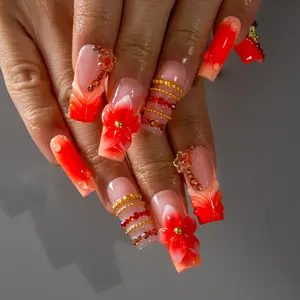 Lovful | NEW DROP Collection Handmade Acrylic Press On Nails | 10PCS Reusable | Salon Quality 3D Flower Rhinestones