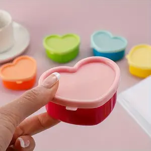 5 Pack Heart Shaped Plastic Storage Containers Leakproof Airtight Lids Reusable Food Safe Containers For Snacks Spices Hand Washable Kitchen Organizers
