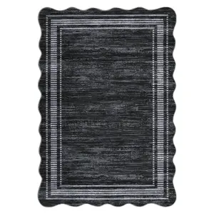 10x13 ft Polyester Black Rectangular Modern Geometric Area Rug, Bordered, Non-Slip, Soft Washable, Machine-Washable for Living Room, Bedroom, Modern Geometric Rug, Non Slip Rug