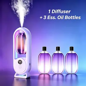 Aromatherapy Diffuser Set with 3 Essential Oils, 4 Speeds, Auto Spray, Rechargeable, 7 LED Lights, Stress Relief, Gift Idea