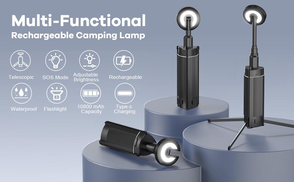 BIAT Camping Light 1PCS, Camping Lantern Rechargeable, Led Work Light with Stand Battery Powered 10800mah, Portable Camping Lamp and Flashlight, Camping Lights for Hiking, Camping, Fishing