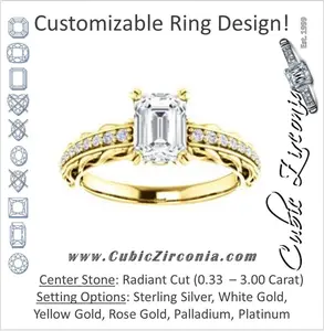 Cubic Zirconia Engagement Ring- The Melody (Customizable Radiant Cut Style with Lacy Filigree Metal Band Plus Pavé and Peekaboo Accents)
