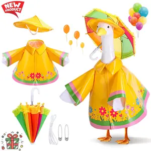 3-Piece Yellow Raincoat Porch Goose Outfit Set - Hat & Umbrella for 23" Lawn Statues | Summer Patio Garden Yard Decor