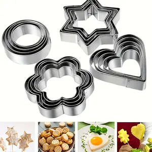 12-piece Stainless Steel Cookie Mold Bakeware | Flower, Round, Heart, Star Baking Molds, Baking Tools, Suitable for Baking Cakes, Vegetables, Sandwiches, Fruits, Candies, Cookies | Ideal for Birthday Parties, Holiday Celebrations, Baking Supplies