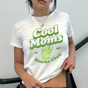 Cool Moms Matcha Club Baby Tee, Matcha Mom Shirt, Mothers Day T-Shirt, Y2K Retro Crop Top, Matcha Lover Mom Tee, Mothers Day Wellness Tee