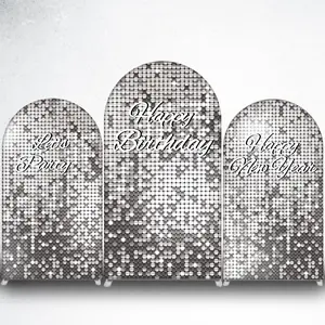 Silver Disco Ball Happy Birthday Arch Backdrop Cover for Glam Celebration