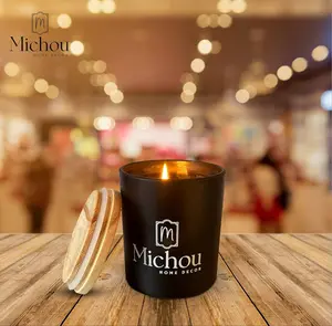 Michou Black-Scented Lavender Candle Natural Soy Wax 10 oz Decorative Candle with Bamboo Lid for Relaxation & Odor Elimination