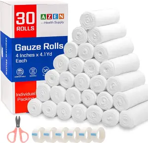 30 Pack Gauze Rolls Bandages, 4 in x 4.1 Yards, Premium Medical Supplies & First Aid Supplies, Bandage Wrap Vet Wrap, Mummy Wraps