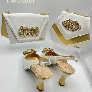 Luigi Salgati High-Heeled Sandals with Rhinestone Bow & Matching Handbag Set for Women in European Sizes 37-42 Green Color