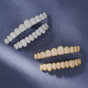 Two For One!!! Two For One!!! Hip Hop Braces for Men and Women Halloween 10-tooth Gold Braces Accessories Micro-inlaid 5A Zircon 18k Gold Plated Braces
