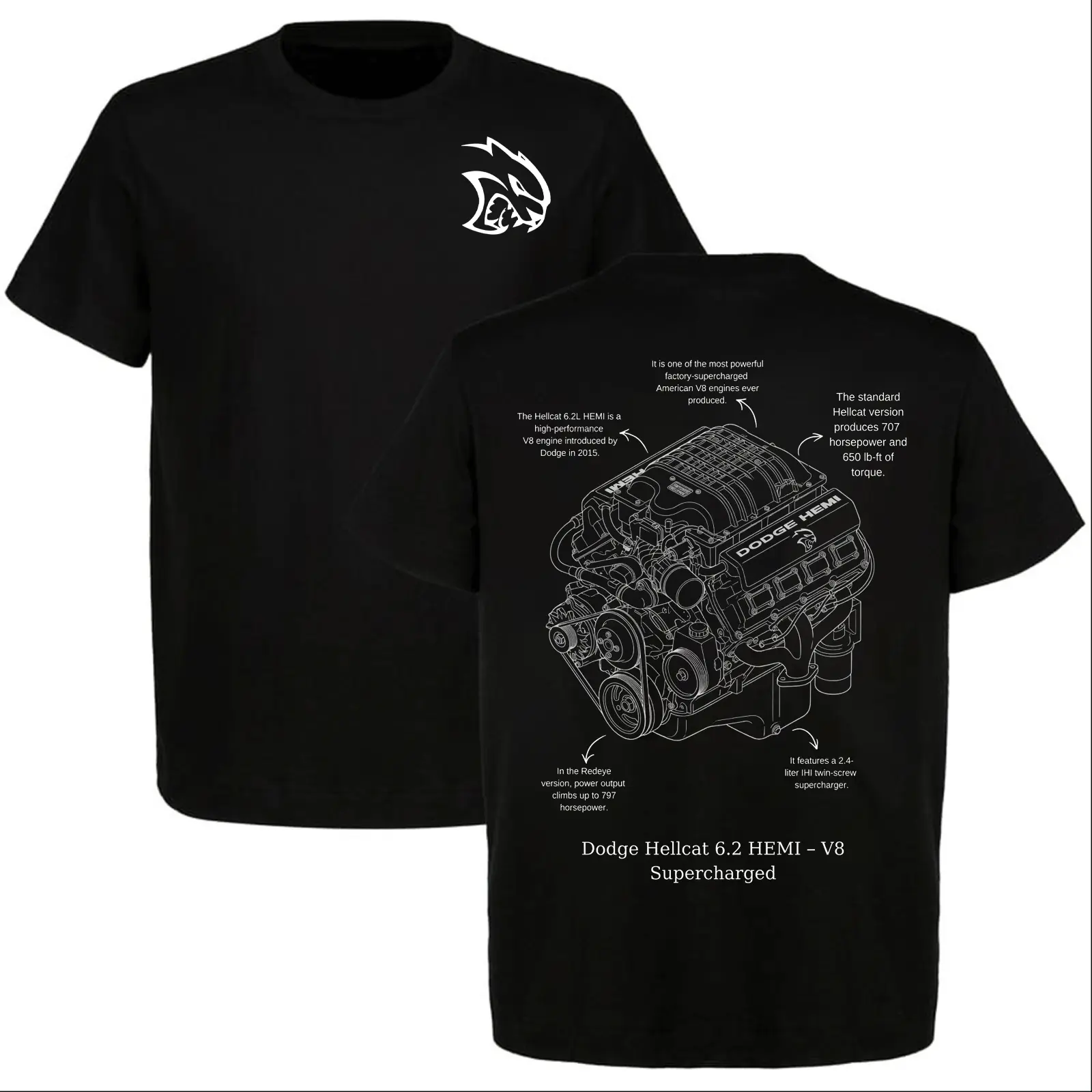 Dodge Hellcat 6.2 HEMI Supercharged V8 Graphic Tee American Muscle Car Streetwear 100% Cotton Gift for Hellcat Fans Mopar Enthusiasts Car Lovers Unisex Casual Summer Automotive Fashion Tee