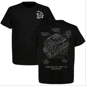 Dodge Hellcat 6.2 HEMI T-Shirt, V8 Supercharged Engine Graphic Tee, American Muscle Car Shirt for Men