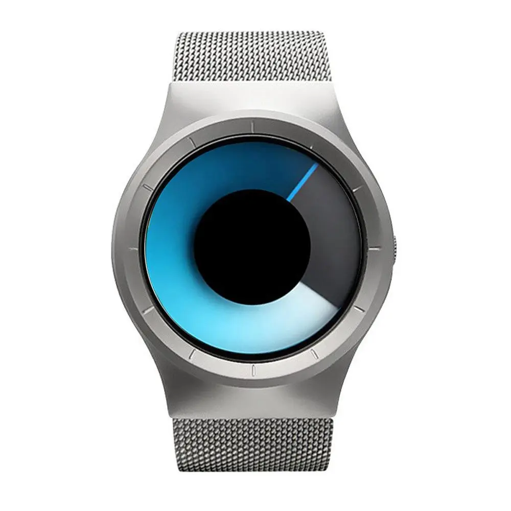 Futuristic Analog Watch for Men with Rotating Star Disc, Minimalist Design with Stainless Steel Strap and Blue Gradient Dial, Analog Quartz Wristwatch, Tech‑Futurist Look
