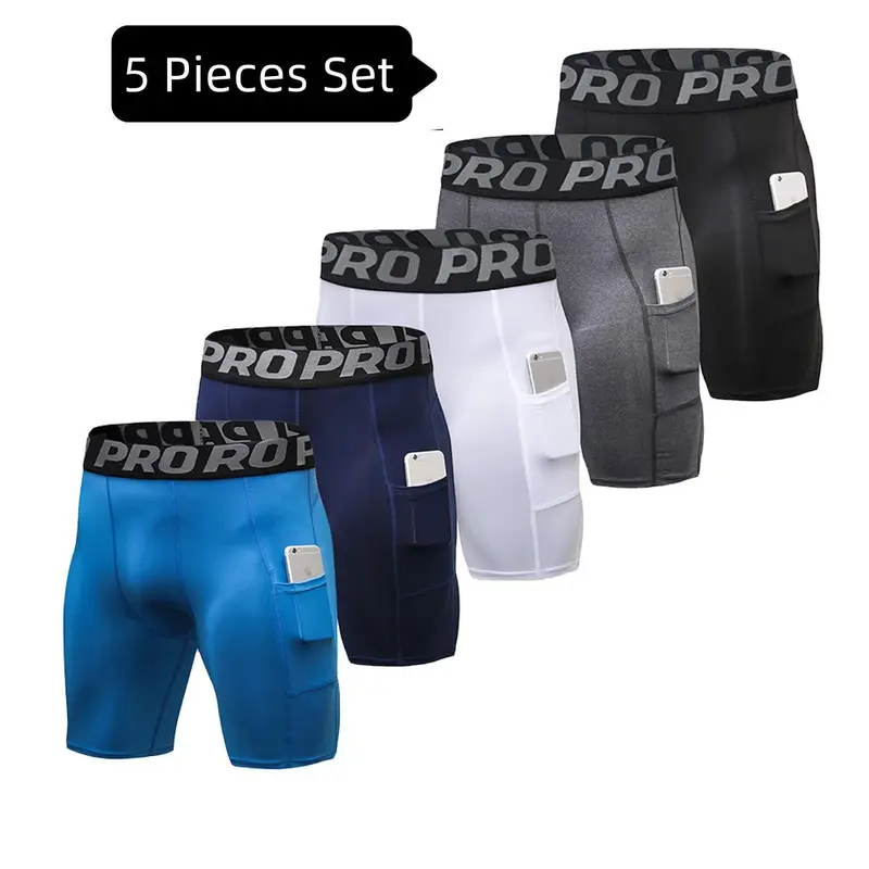 Men's 5-Pack Half Tight Form Gym Fit Compression Polyester Sports Shorts - Lightweight, Quick Dry Active Bottoms for Summer Running, Gym Training, Gym Fit Men's Sports Shorts, Half Tight Men's Sports Shorts