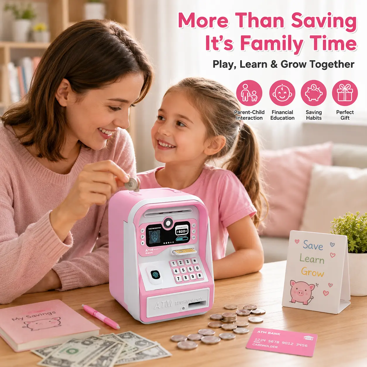 Kids Digital Piggy Bank - Durable Money Savings Box with Auto Bill Slot, Code Lock, ABS Construction, Secure Coin Storage, Home Decor Gift for Ages 3-12 to Encourage Counting Practice