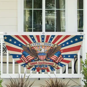 USA 250th Anniversary Semicircle Fence Banner, 1776–2026 Patriotic Bunting Flag, American Flag Half Round Banner, Fourth Of July Independence Day Outdoor Decor, USA 250 Years Porch Fence Party Banner