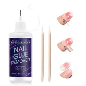Gellen Press On Nail Remover, Pinpoint Glue Remover 2.03 Fl.oz, Non Acetone Gentle Press on Removal for Quick Dry Strong & Solid Glue, Gel X Off for Fake Nail Tip