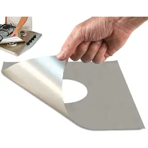 Non-Stick Square Gas Stove Burner Covers - Reusable Heat Resistant Stove Top Covers for Gas Burners, Stove Cover Guard Stove Protector for Gas Range Stovetop - Cut to Fit Silver 4Pk