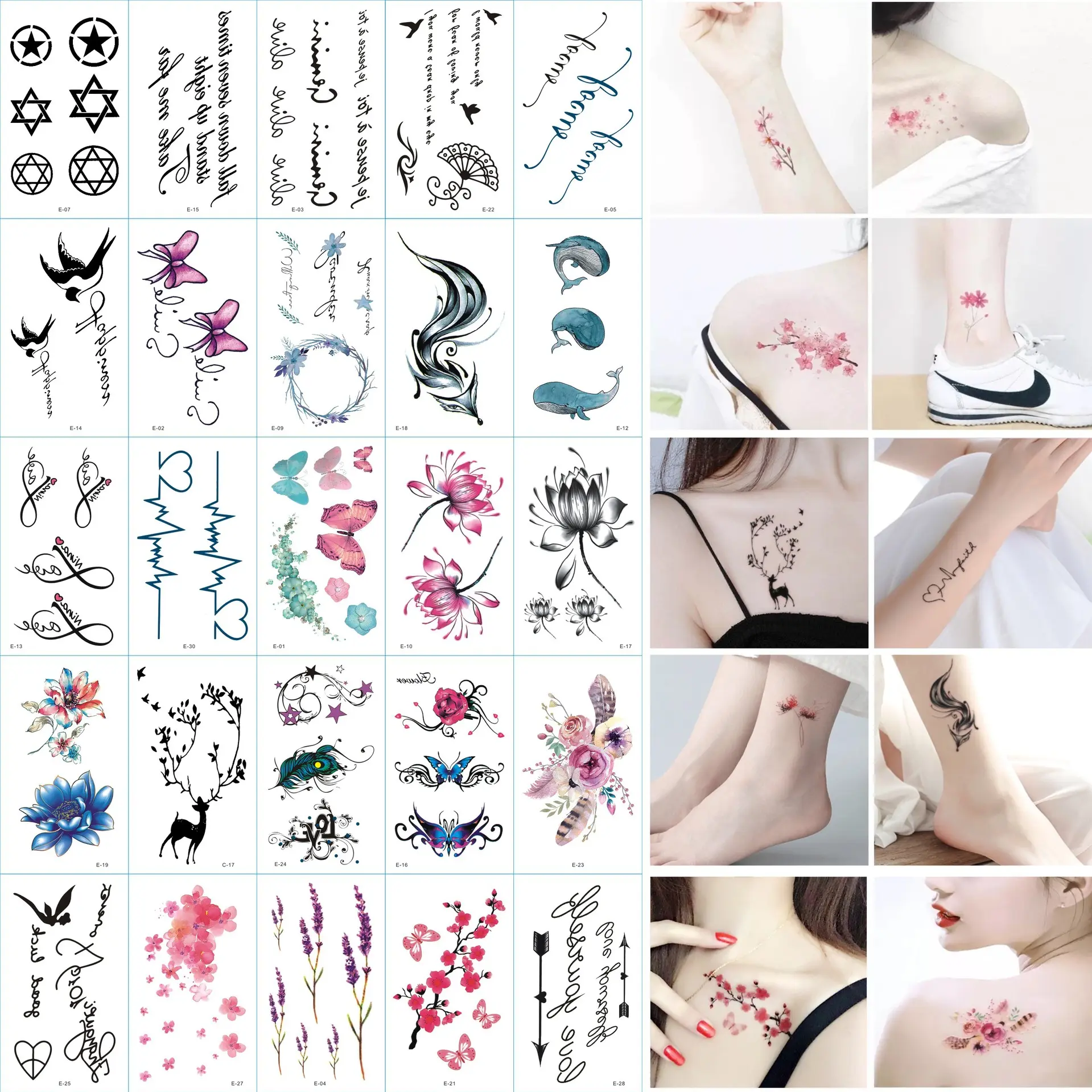 Wholesale In-Stock Fresh-Style Temporary Tattoo Stickers - Assorted English Letter & Cartoon Designs, Pre-Packaged Options for Small-Batch Customization, Assorted Temporary Tattoos, Pre-Packaged Temporary Tattoos