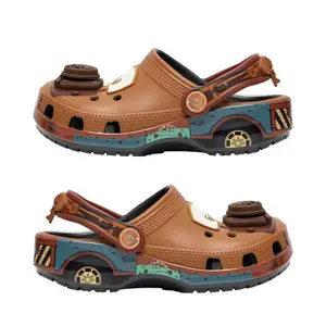 Brown Cartoon Clogs –  Comfort Sandals with Playful Character Details, Size C8-J3
