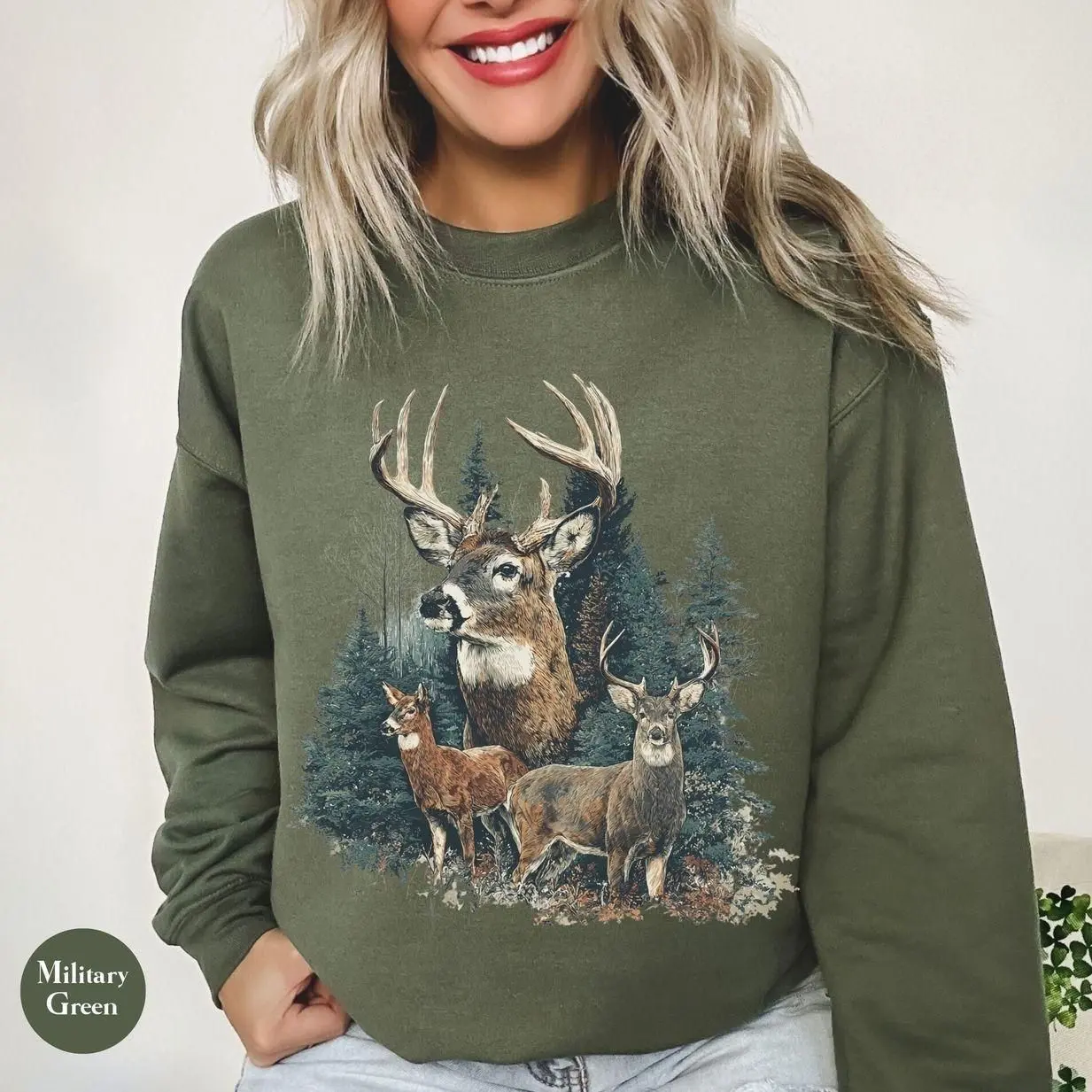 90's Vintage Deer Sweatshirt, Retro Deer Hunter Graphic Crewneck, Forest Wildlife Sweater, Y2K Nature Aesthetic Sweatshirt, Outdoor Hunting Gift for Women & Men...