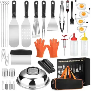 Luyata 39PCS Griddle Accessory Kit Stainless Steel BBQ Tools for Blackstone & Camp Chef Includes Spatula Scraper Basting Cover Chopper Tongs Egg Mold Oil Round and More Grill Brush Box Food Vegetable Spice Set Meat Utensils Silicone