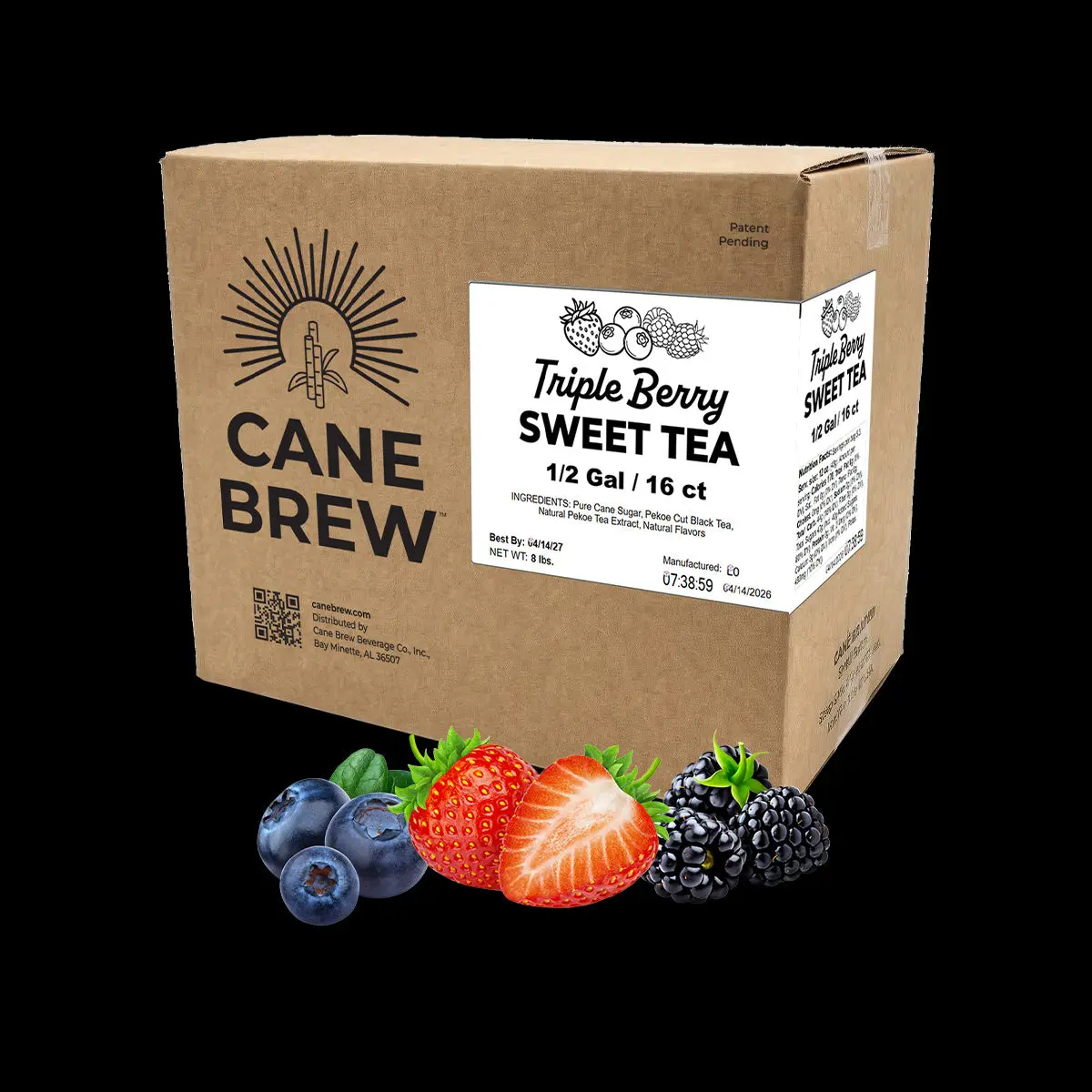 Cane Brew Triple Berry Sweet Tea - 16 Half-Gallon Cold Brew Tea Bags - Gluten Free - Non-Returnable