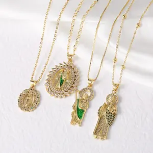 AS New Full Zircon Mary Mother of God Pendant Necklace for Women, Copper Gold-Plated Choker, Gift