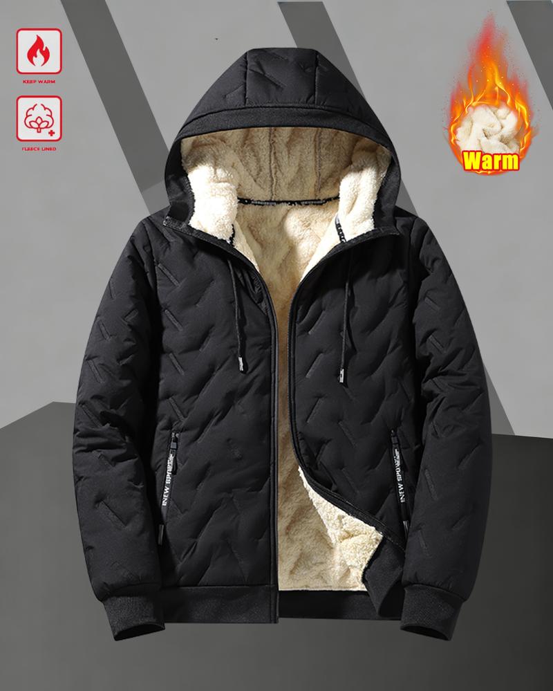 Men's winter full-zip warm fleece jacket with thick lining and hood, suitable for various occasions such as hiking, running, and daily commuting.Comfortable fabric is a must-have versatile piece in any man's wardrobe.