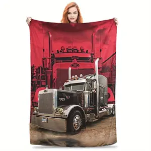 ZLIENSZUS for PETERBILT Truck Throw Blanket - Heavy-Duty Semi-Truck Design, Soft Flannel Bedspread & Sofa Cover for Truck Drivers, All-Season Red for PETERBILT Cargo Bed Decor - Ideal Gift for Truckers, Travel Accessory, Vibrant Pattern, Plush Texture,