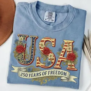 Comfort Colors USA 250th Anniversary T-Shirt, Retro American Flag Graphic Tee, Patriotic Independence Day Outfit, 4th of July Gift Idea - HARSIN