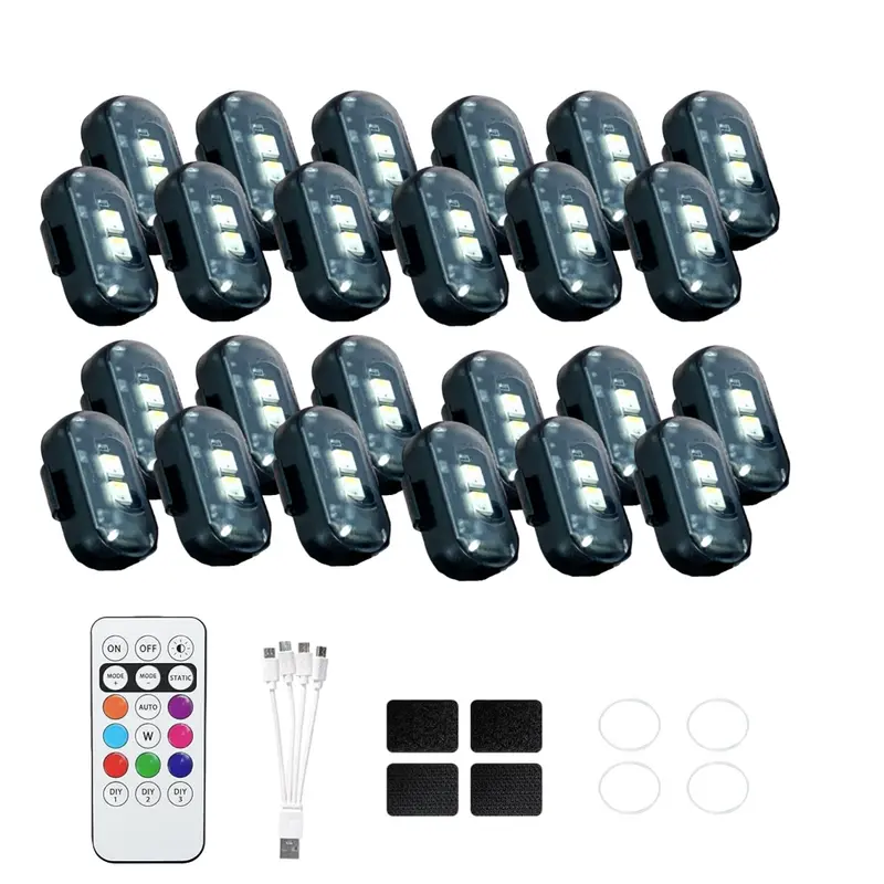 RGB LED Multifunctional Ambient Lights Set Pack (6/12/18/24 Packs) - USB Rechargeable Car LED Lights, Ambient Glow Illumination Auto Accessories for DIY Car Detailing, Holiday Party Decor