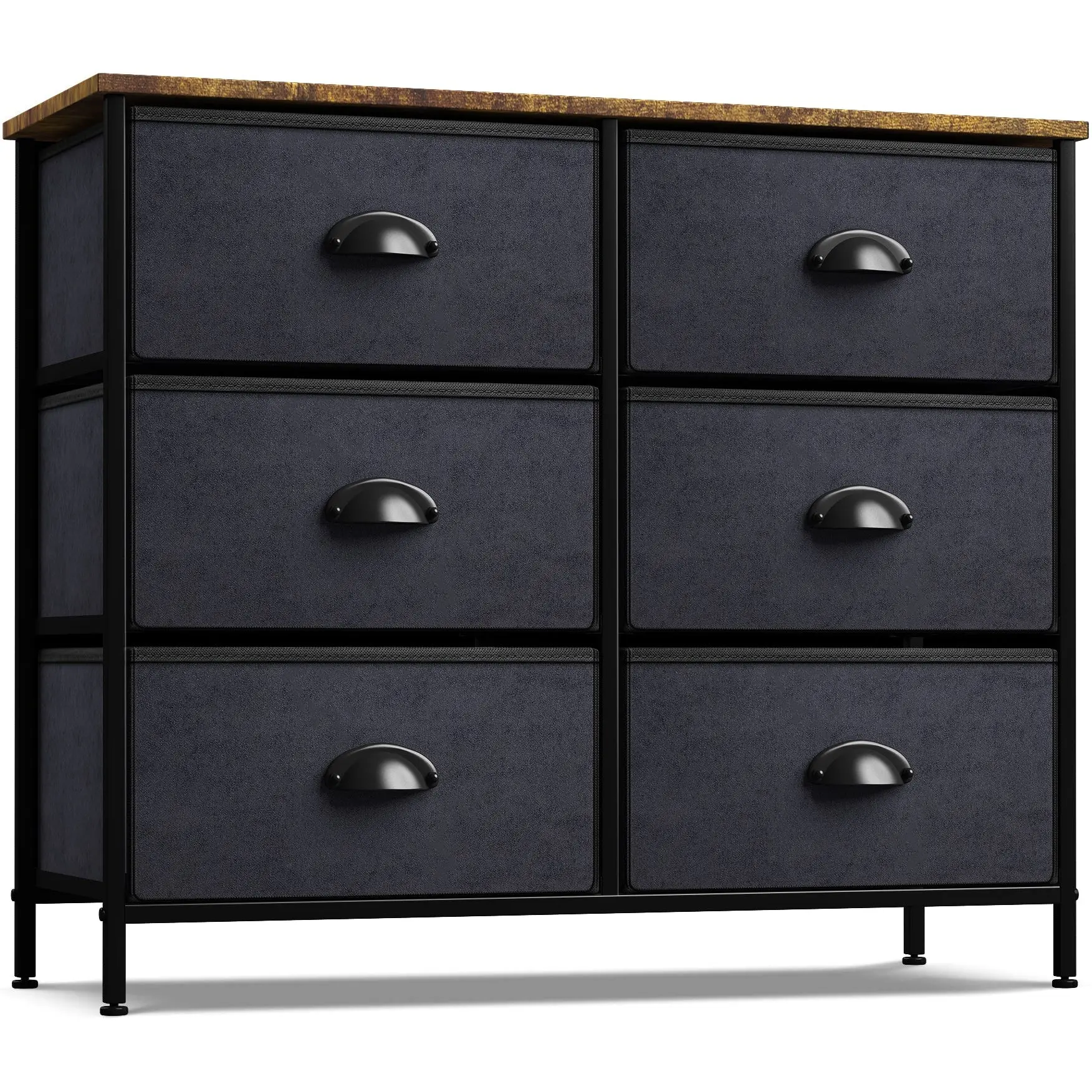 Sorbus Rustic Rectangular Sturdy Wooden 6-Drawer Storage Cabinet - Foldable Fabric Drawers, Compact Single Unit, Space Saving Cabinet for Small Living Spaces, Small Room Ideas, Requires Assembly