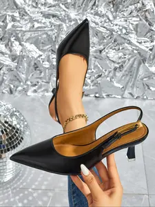 Women's Elegant Solid Color Pointed Toe Singback High Heel Shoes, Fashionable Buckle Design Heels for Party, Daily Clothing Decor for Women & Girls, Fashionable Footwear