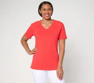 Denim & Co. Essentials Perfect Jersey Raglan Sleeve V-Neck Top
