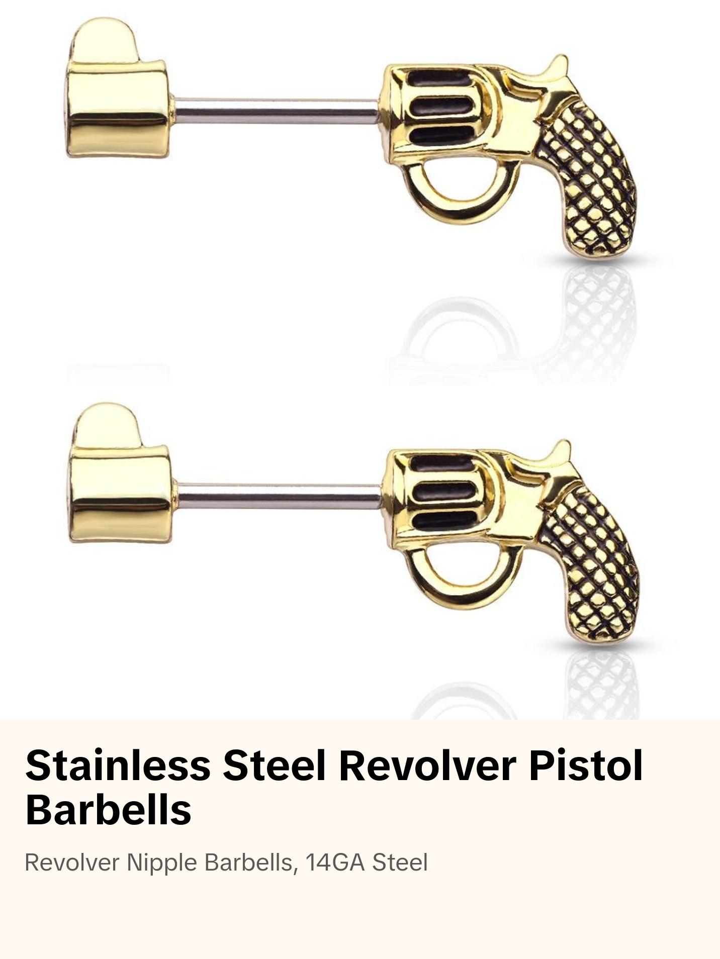 Revolver Pistol Nipple Barbells - Stainless Steel - Pair
