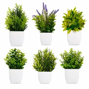 6 Pack Artificial Potted Plants - Realistic Fake Greenery with White Pots, No Maintenance Mini Faux Plants for Home Office Desk Table Shelf Decor