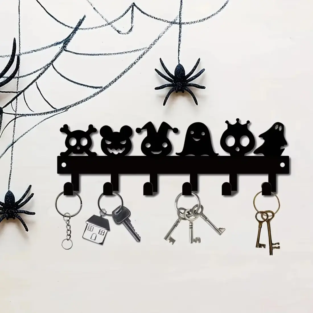 Halloween Metal Wall Mounted Rack Pumpkin Ghost Pattern Hooks for Keys, Towels, Umbrellas - Decorative Organizer Rack