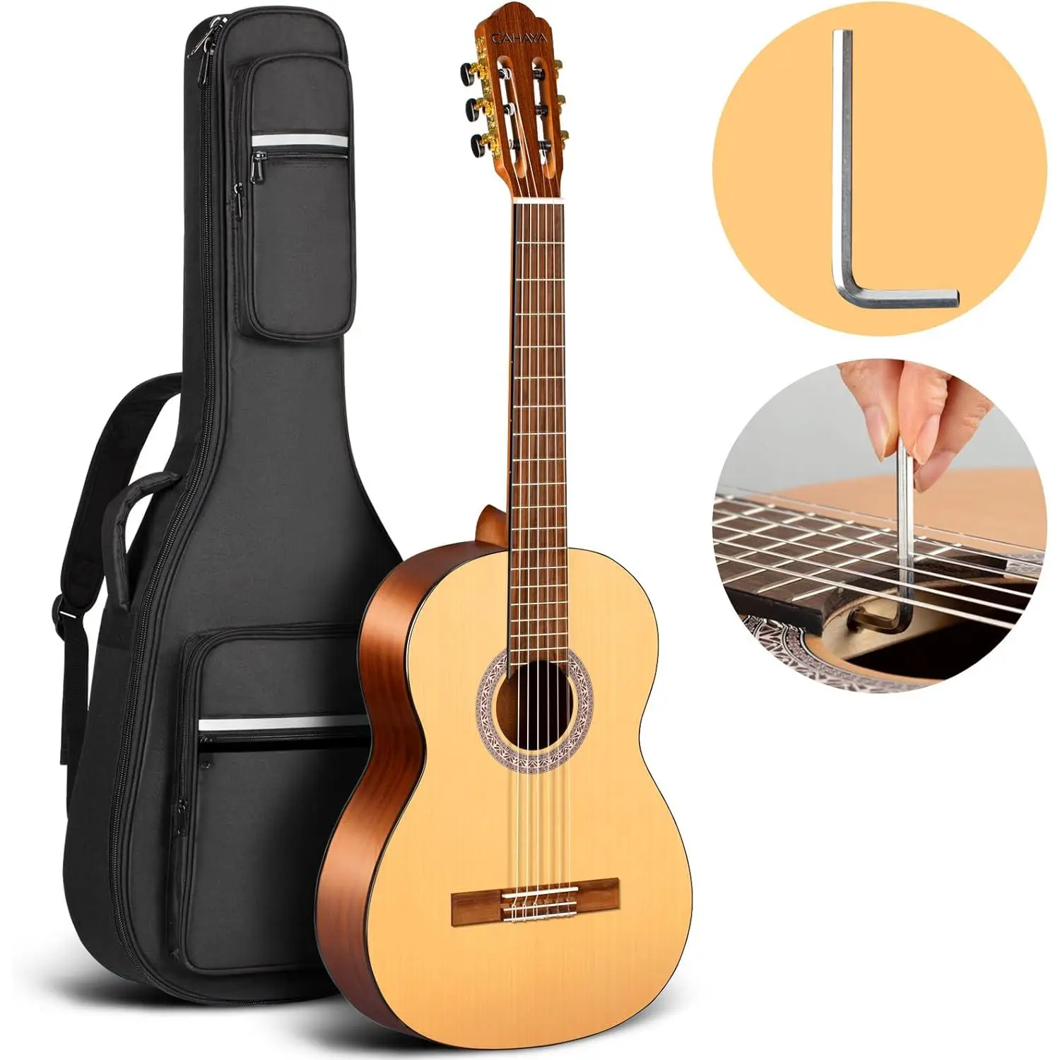 Classical Guitar Beginner Kit 39 Inch for  Teenager Adults with 0.4? Thick Padded Gig Bag Full Size Model: CY0269