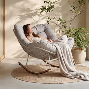 GRANDPATIO Oversized Weather-Resistant Rocking Chair with Cushion - Outdoor Patio Recliner, Patio/Backyard/Living Room Furniture, Beige
